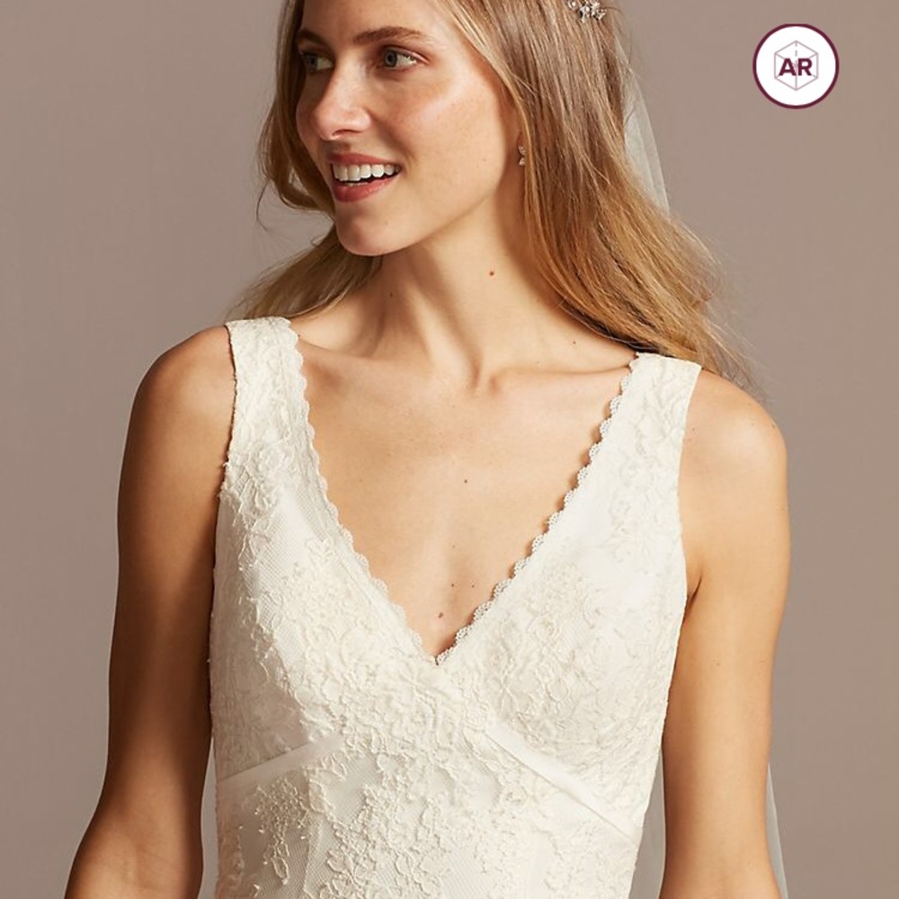 Beautiful ivory lace wedding dress.